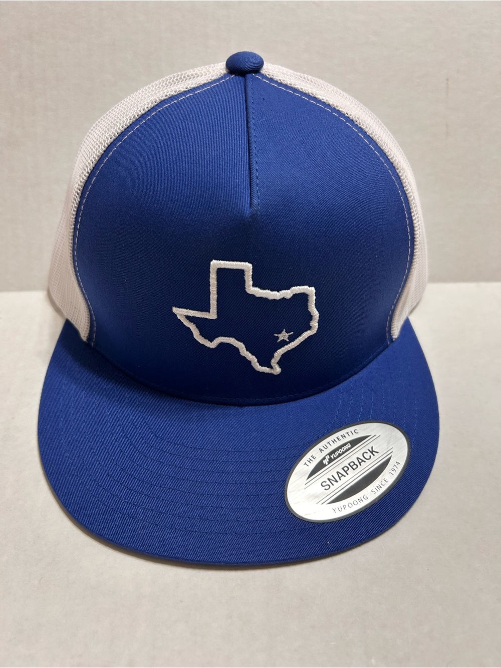 Royal Blue & White Snapback Ball Cap White Embroidered State Of Texas With Star